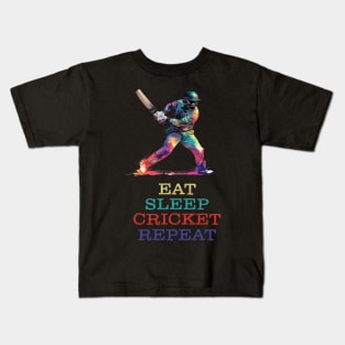 Eat Sleep Cricket Repeat - Holographic Style Kids T-Shirt